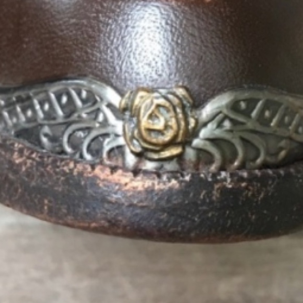 Rare ZODIAC Boots Vintage Moto Brown Leather Silver Gold Floral Feather Size 7.5 - Picture 10 of 11